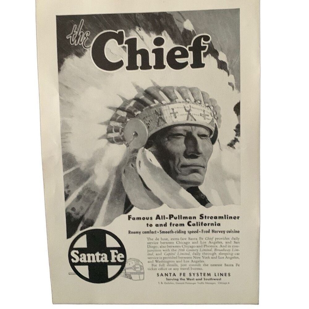 Vintage 1947 Santa Fe Rail System The Chief Ad Advertisement